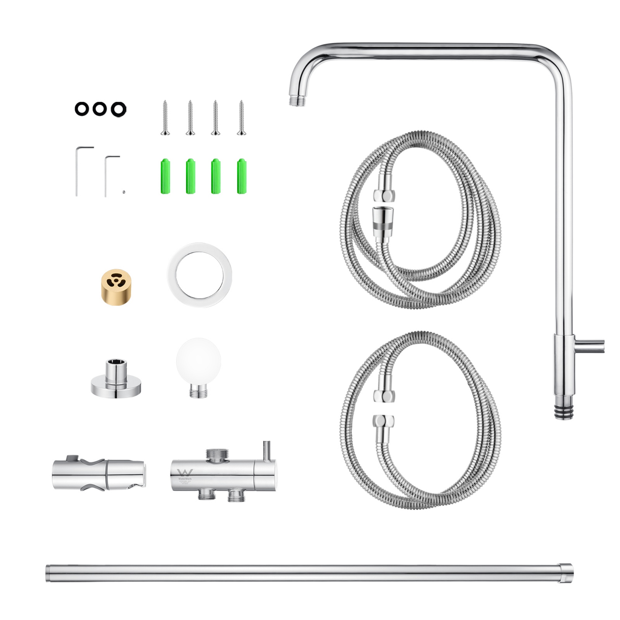 Bathroom Wall Mounted Round Gooseneck Adjustable Twin Shower Rail Body Wall Arm Shower Hose Diverter Sliding Rail Chrome/Matte Black