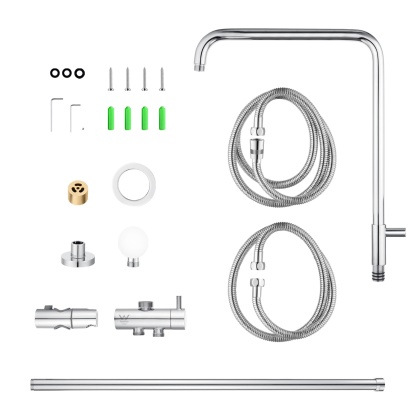 Bathroom Wall Mounted Round Gooseneck Adjustable Twin Shower Rail Body Wall Arm Shower Hose Diverter Sliding Rail Chrome/Matte Black