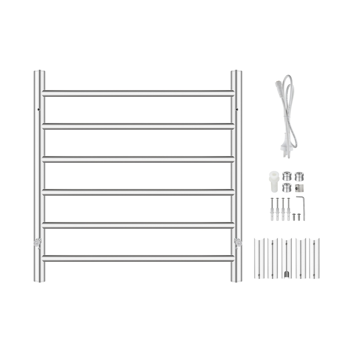 Round Aluminum Electric Heated Towel Rail Rack 6 Bars Bathroom Wall Mounted Warmer Towel Dryer Holder Hanger Silver/Black/Brushed Yellow Gold