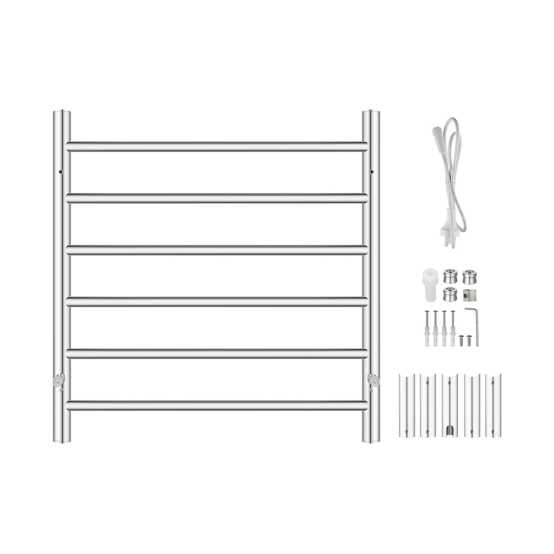 Round Aluminum Electric Heated Towel Rail Rack 6 Bars Bathroom Wall Mounted Warmer Towel Dryer Holder Hanger Silver/Black/Brushed Yellow Gold