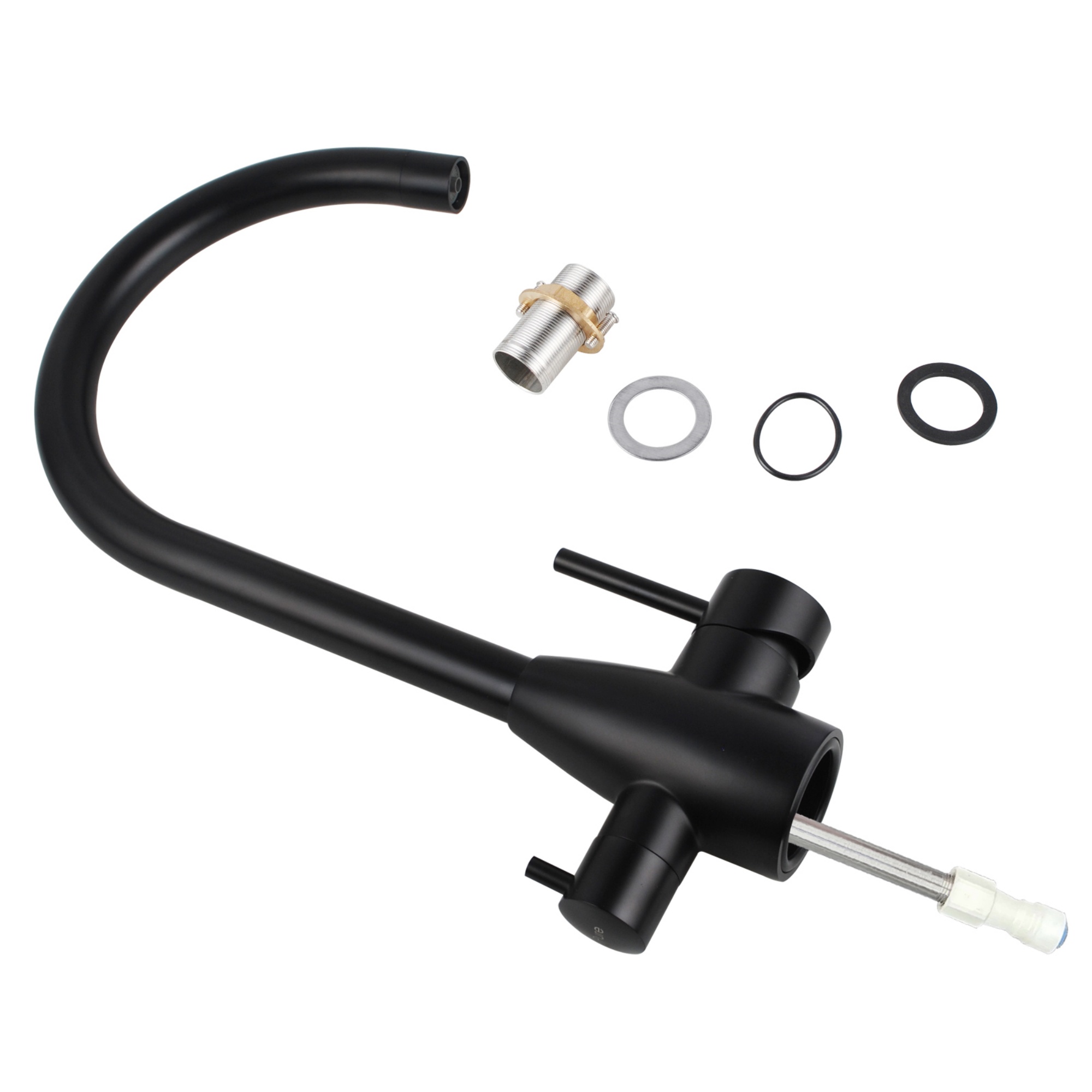 Round 3 Way Swivel Kitchen Sink Mixer Tap Pure Drinking Water Spout Faucet Brushed Nickel/Black