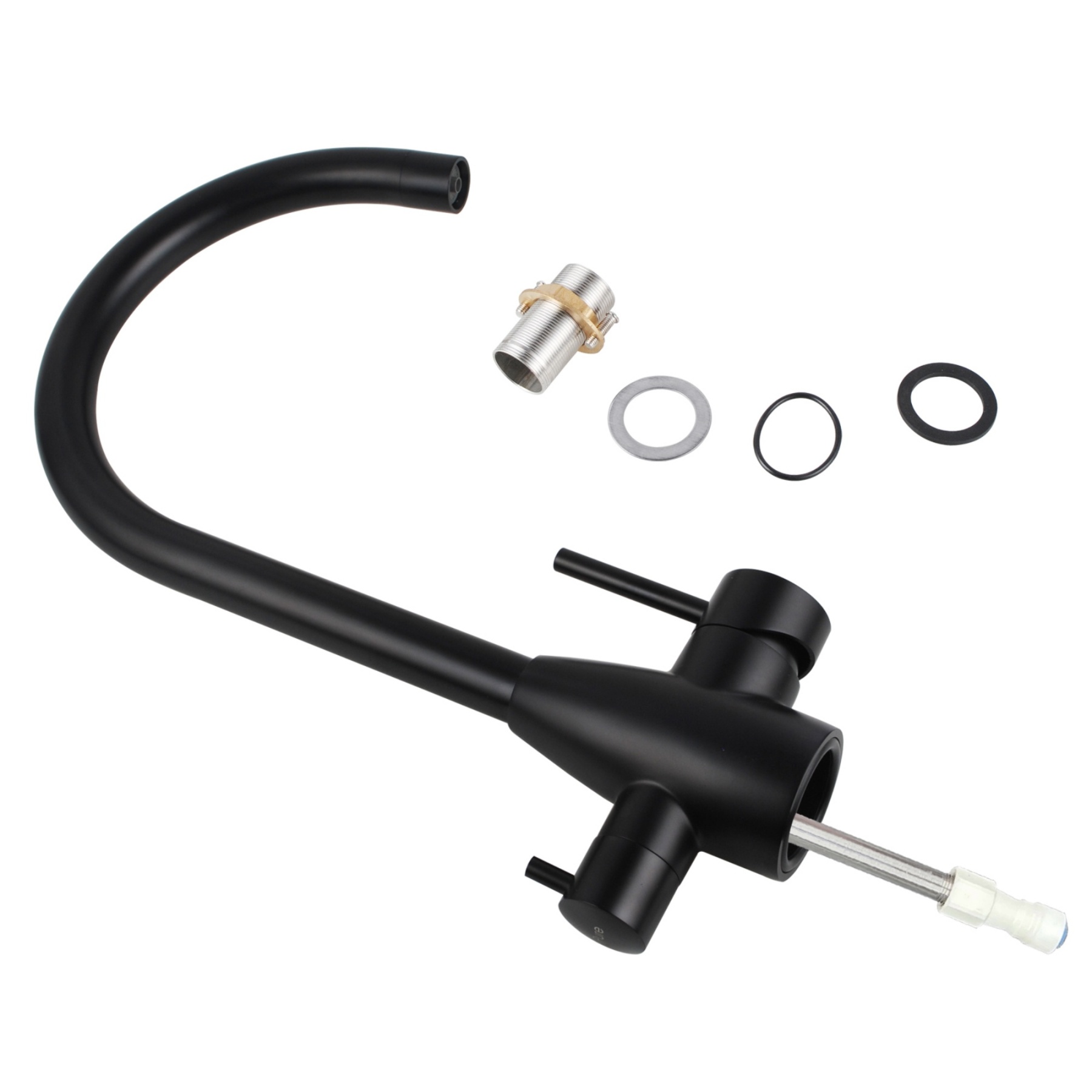 Round 3 Way Swivel Kitchen Sink Mixer Tap Pure Drinking Water Spout Faucet Brushed Nickel/Black