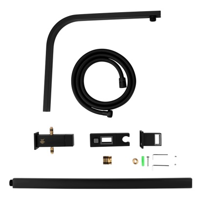 Bathroom Square Twin Rail Shower Body Sliding Rail Gooseneck Wall Arm Diverter 1.5m Shower Hose Chrome/Black