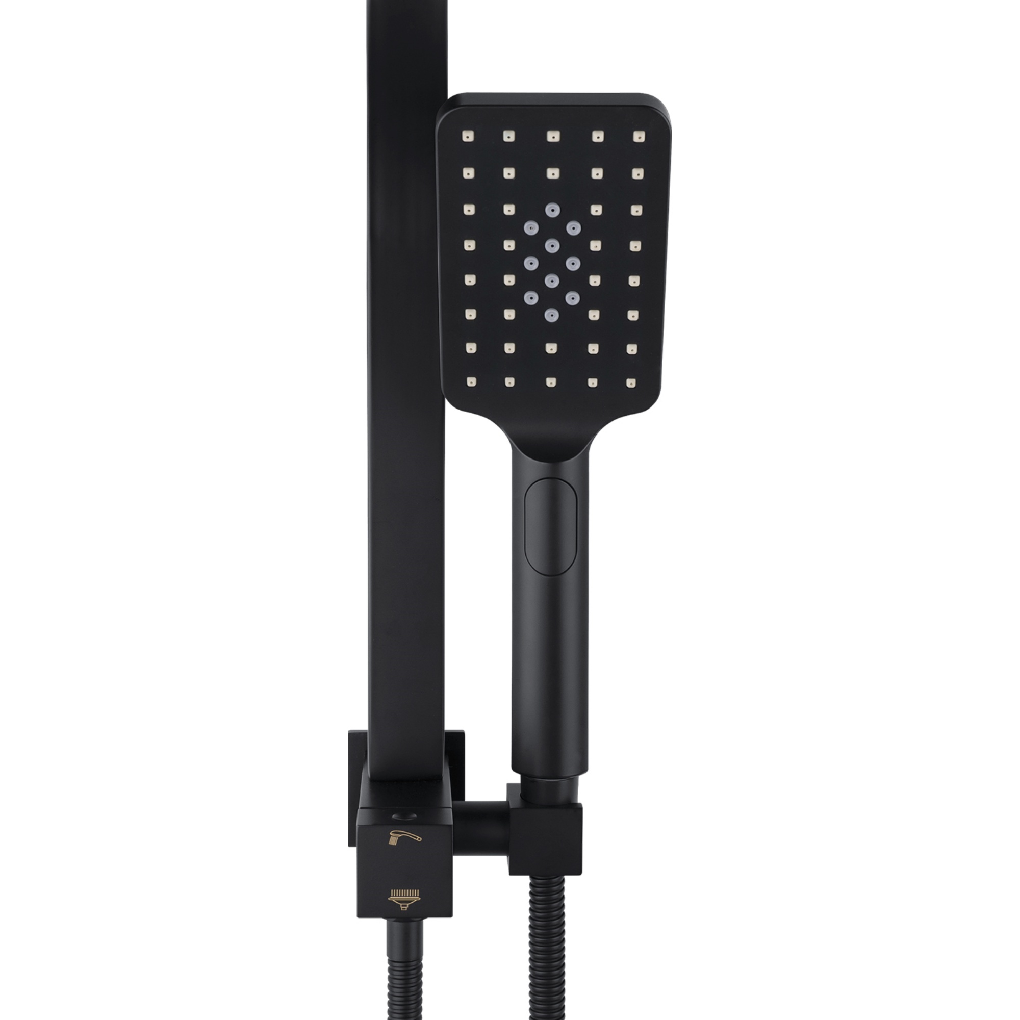 Bathroom 8“ Rectangle Rain Twin Shower Set Super Thin Overhead Shower Head 3 Function Hand-held Shower Rose Gooseneck Shower Arm Chrome/Black