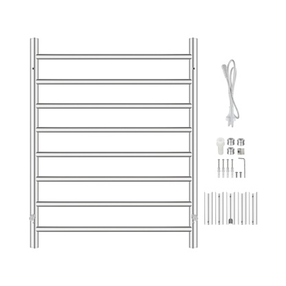 Round 8 Bars Aluminium Electric Heated Towel Rail Wall Mounted Towel Warmer Dryer Holder Rack Silver/Black/Brushed Yellow Gold