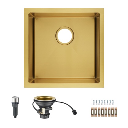 440x440mm Single Stainless Steel Kitchen Sink Smart Hand Free Drainage Top/Flush/Under Mount Satin Brush/Nano Black/Yellow Gold