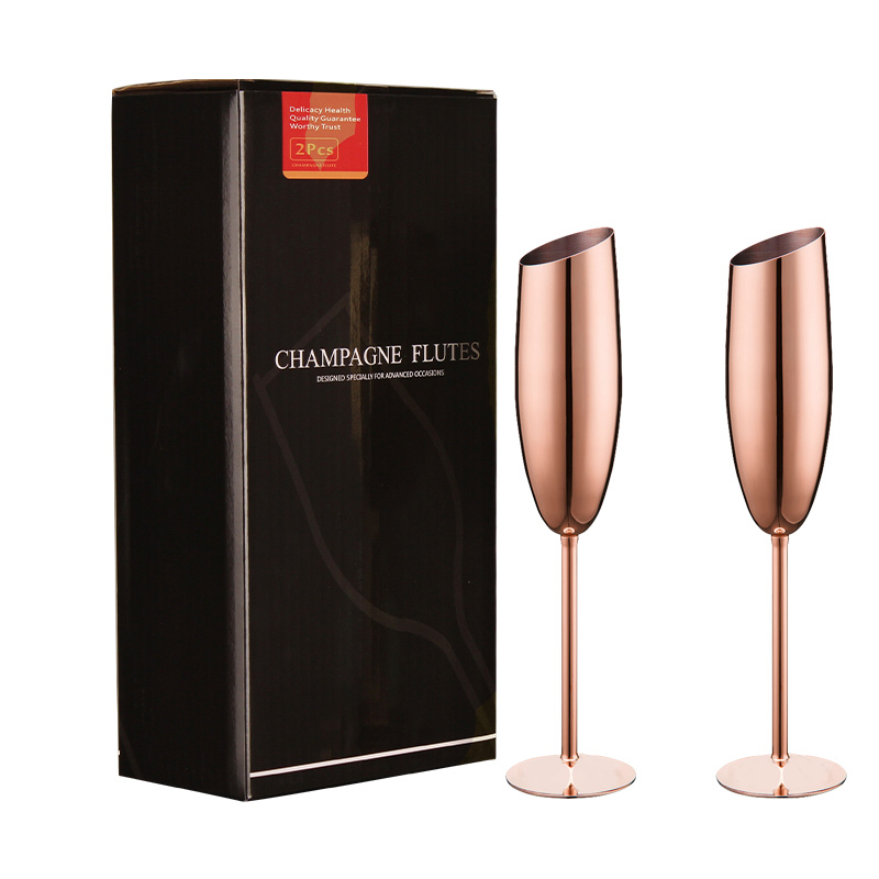 Stainless Steel CHAMPAGNE GLASSES Metal Wine Cups Drinkware Rose Gold Flute