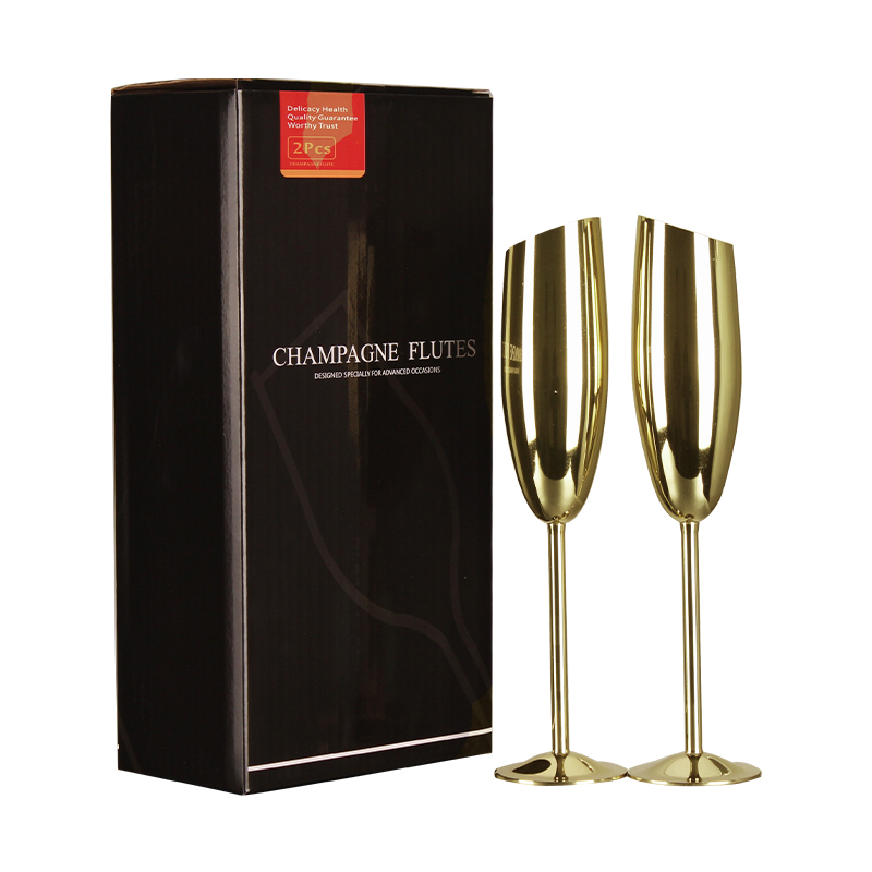 [Copy]Stainless Steel CHAMPAGNE GLASSES Metal Wine Cups Drinkware Yellow Gold Flute