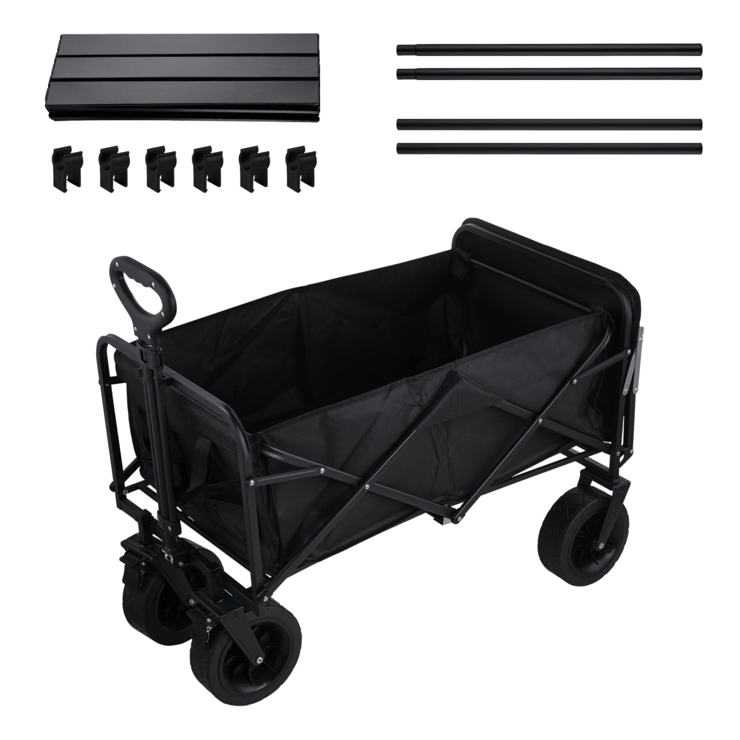 Outdoor Foldable Wagon Cart Extended Beach Garden Trolley Tabletop Lockable Wheels