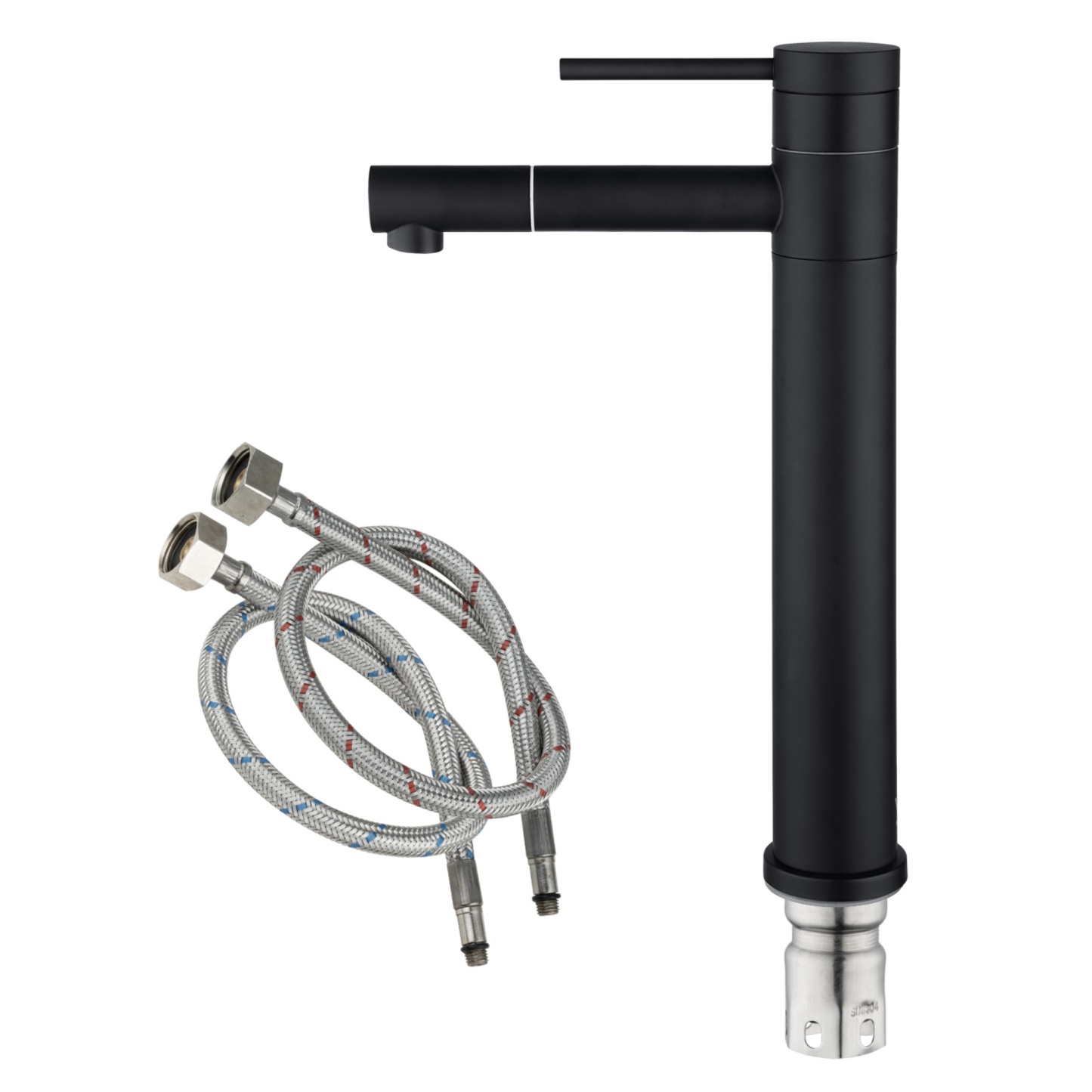 Stainless Steel Round Bath Basin Laundry Sink Vanity Tall Mixer Tap 360° Swivel Spout Flick Faucet Chrome/Black