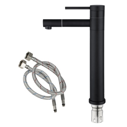 Stainless Steel Round Bath Basin Laundry Sink Vanity Tall Mixer Tap 360° Swivel Spout Flick Faucet Chrome/Black