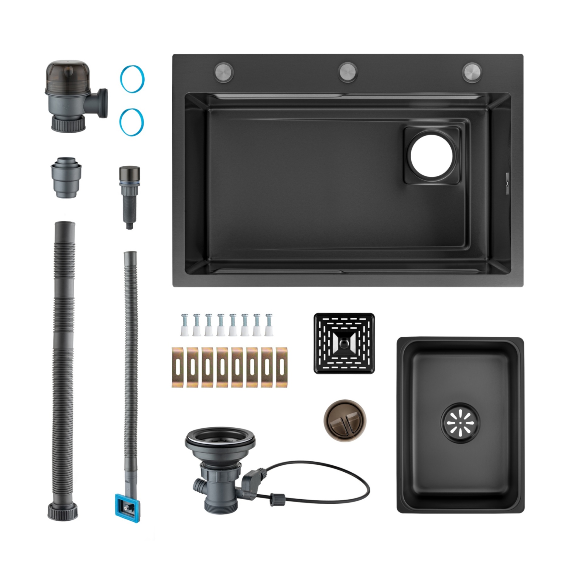 Stainless Steel Single Bowl Counter Top Control Kitchen Sink Smart Drainage Detachable Colander Satin Brush/Dark Grey/Yellow Gold