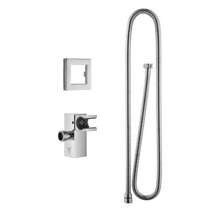 Bathroom Wall Mounted Square Swivel Handheld Shower Head Holder Bracket 1.5m Shower Hose Inlet Connector Chrome/Black