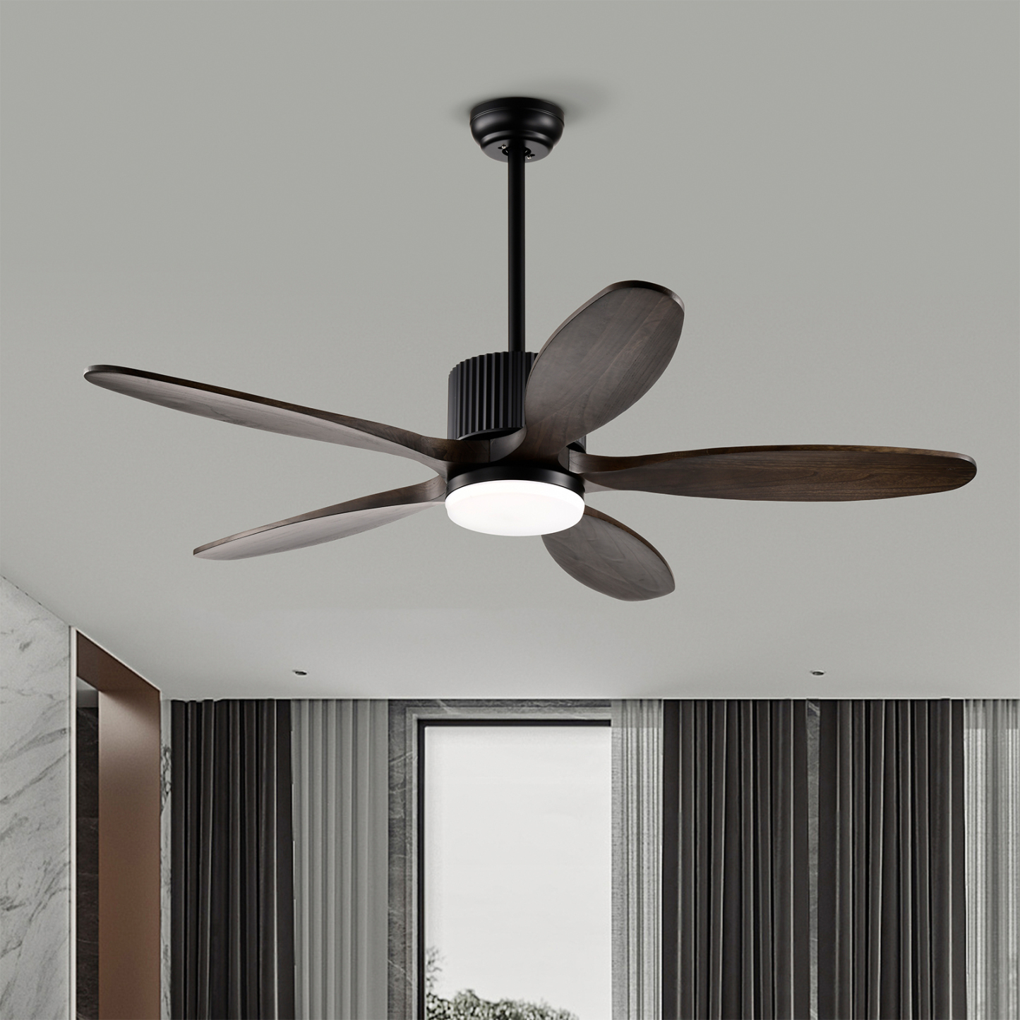 LED Light Ceiling Fan Reversible DC Motor Wooden Blades Remote Control 52"