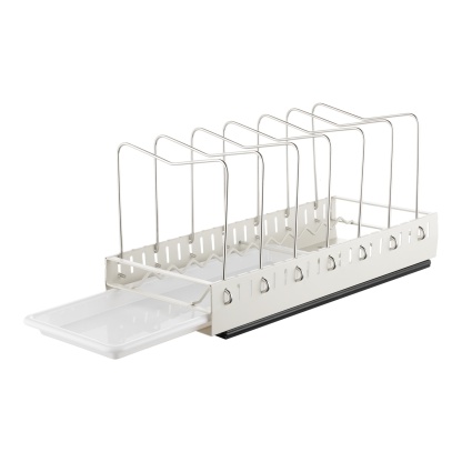 Under Cabinet Pull-Out Kitchen Cookware Storage Rack Pot Pan Organizer Holder Drain Tray Shelf Black/White