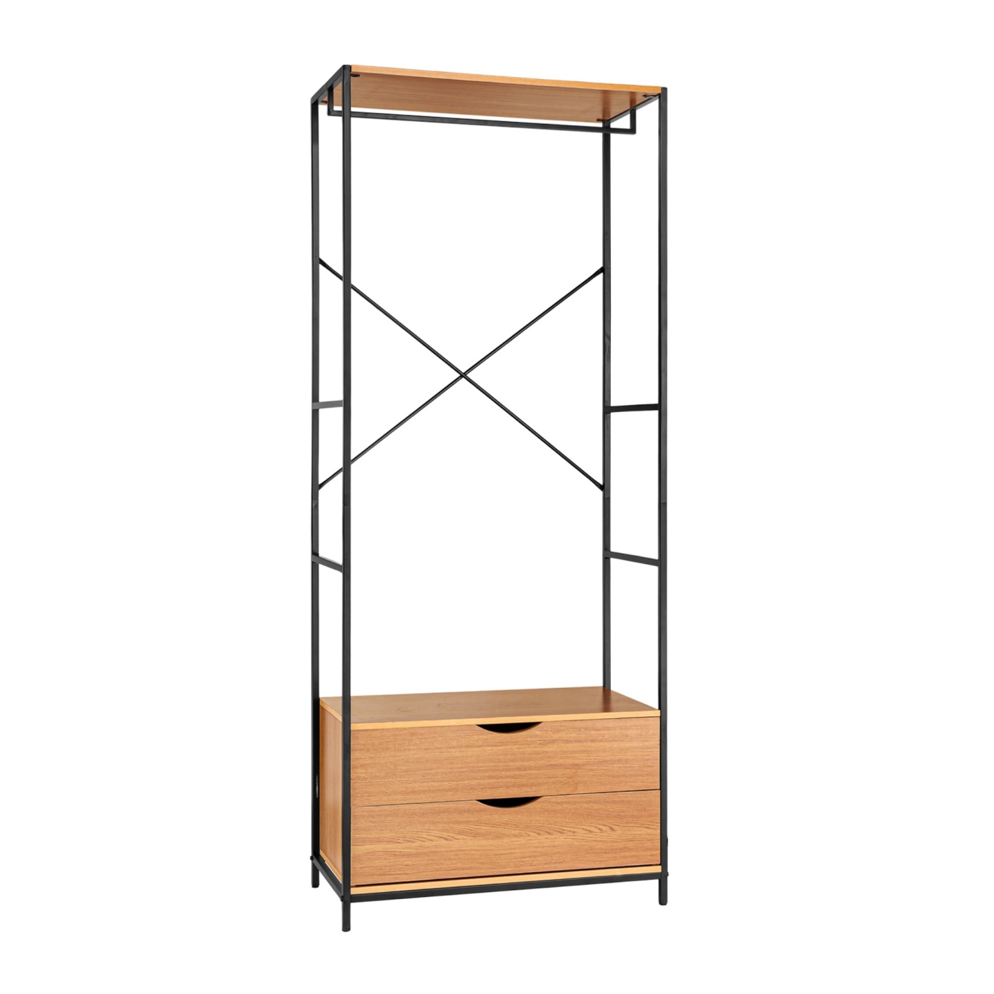 2 Drawer Cabinet Open Wardrobe Clothes Storage Organizer Coat Garment Hanger Rail Rack