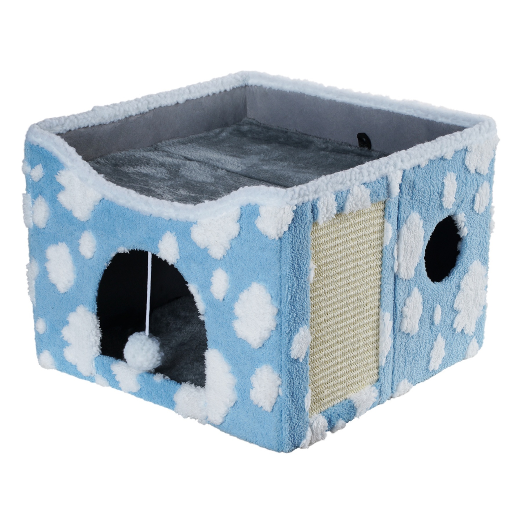 Foldable Indoor Pet Bed Cat Cave Felt Bed Scratch Pad Kitten Cat Hideaway House Grey/Blue