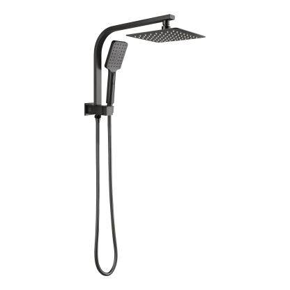 200mm 8'' Square Rainfall Shower Head Set Bathroom Twin Shower Handheld Diverter 3 Function Handheld Shower Head Gooseneck Shower Arm Chrome/Black/Gunmetal Grey