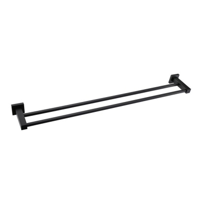 800mm Square Stainless Steel Bathroom Double Bars Towel Rail Rack Wall Mounted Clothes Hanger Holder Chrome/Black