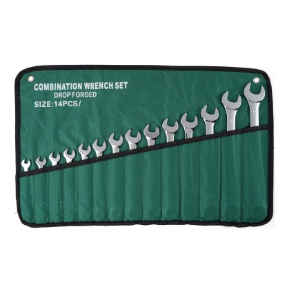 14PCs Dual Purpose Spanner Set Combination Ring Open End Wrench Hand Tool Kit