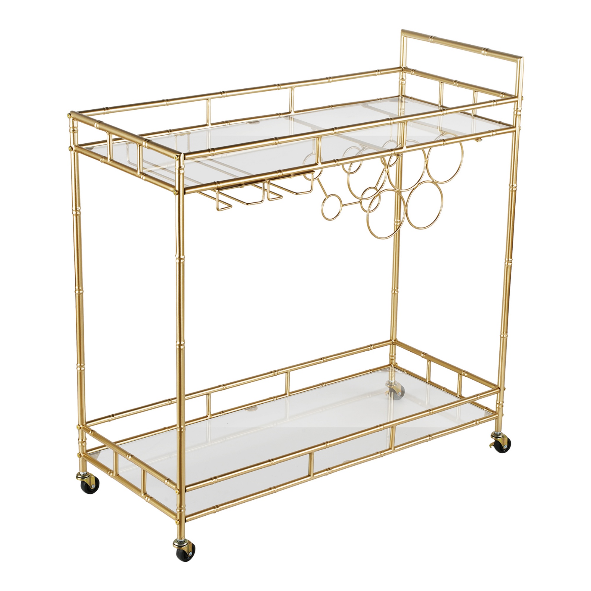 2 Tier Kitchen Island Food Fruit Serving Trolley Rolling Wine Bear Drinks Holder Bar Cart Glass Tabletop