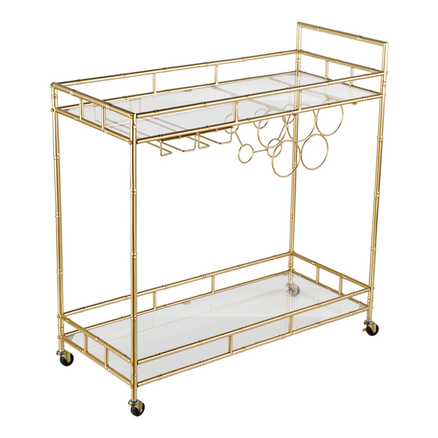 2 Tier Kitchen Island Food Fruit Serving Trolley Rolling Wine Bear Drinks Holder Bar Cart Glass Tabletop