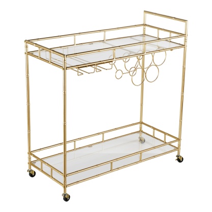 2 Tier Kitchen Island Food Fruit Serving Trolley Rolling Wine Bear Drinks Holder Bar Cart Glass Tabletop