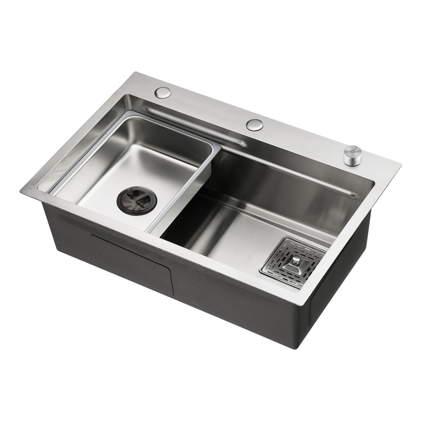 Stainless Steel Single Bowl Counter Top Control Kitchen Sink Smart Drainage Detachable Colander Satin Brush/Dark Grey/Yellow Gold