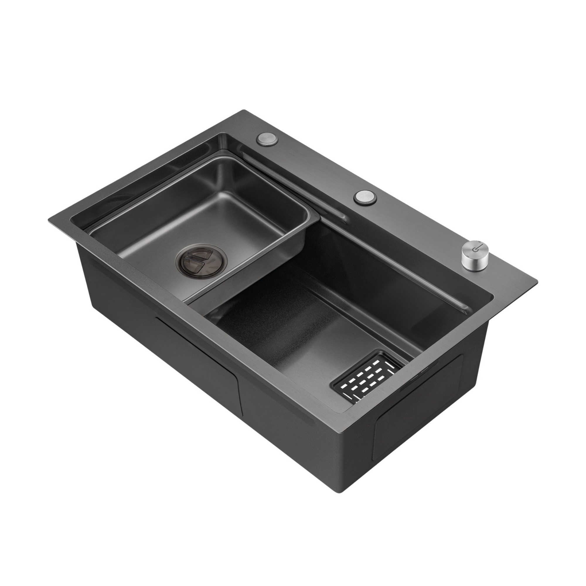 Stainless Steel Single Bowl Counter Top Control Kitchen Sink Smart Drainage Detachable Colander Satin Brush/Dark Grey/Yellow Gold