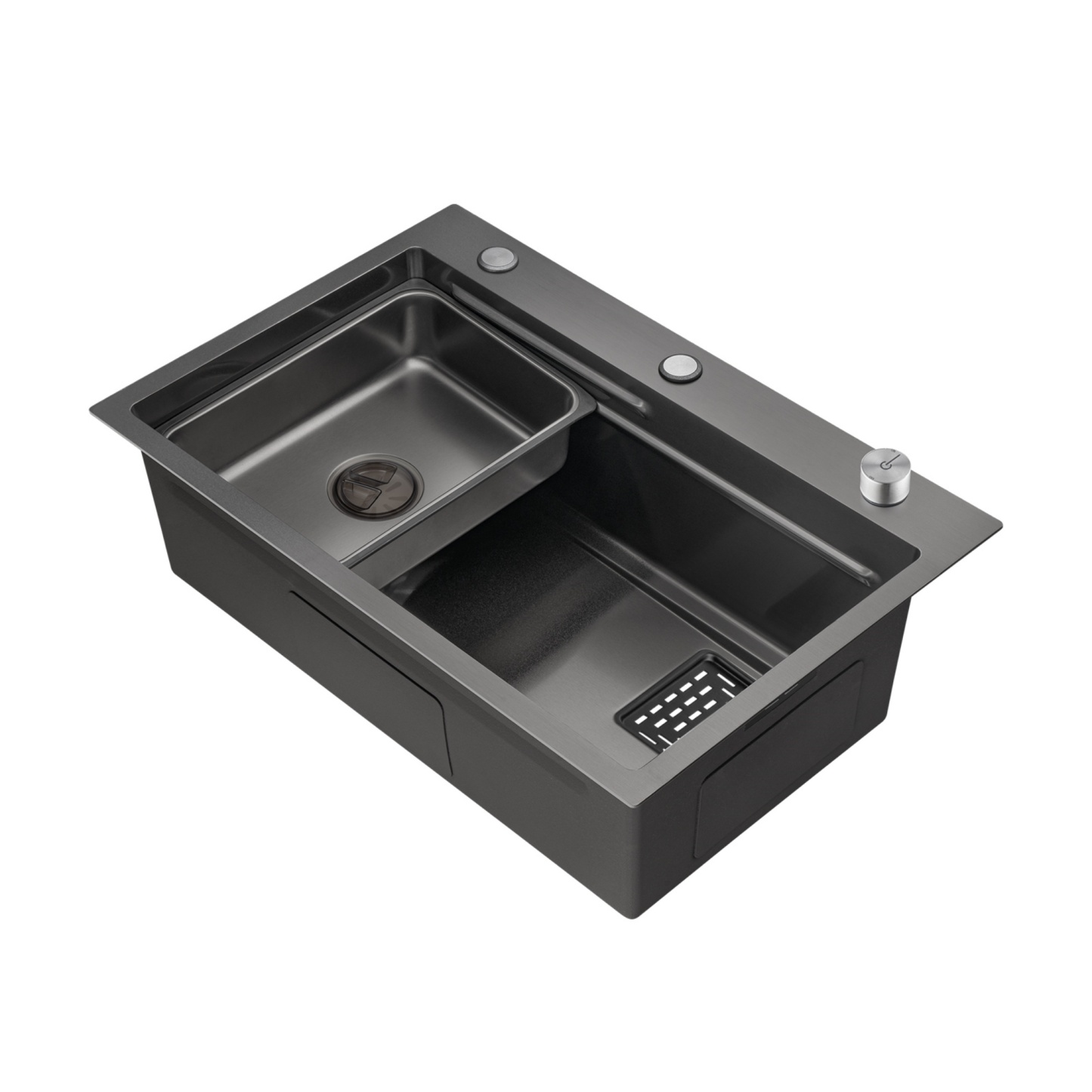 Stainless Steel Single Bowl Counter Top Control Kitchen Sink Smart Drainage Detachable Colander Satin Brush/Dark Grey/Yellow Gold