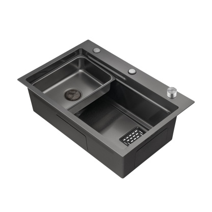 Stainless Steel Single Bowl Counter Top Control Kitchen Sink Smart Drainage Detachable Colander Satin Brush/Dark Grey/Yellow Gold