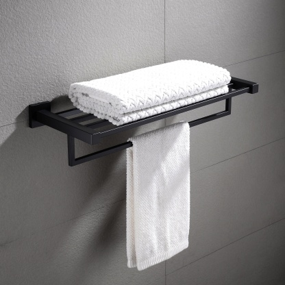 600mm Wall Mounted Stainless Steel Double Towel Rack Rail Bathroom Clothes Shelf Hanger Holder Chrome/Matte Black