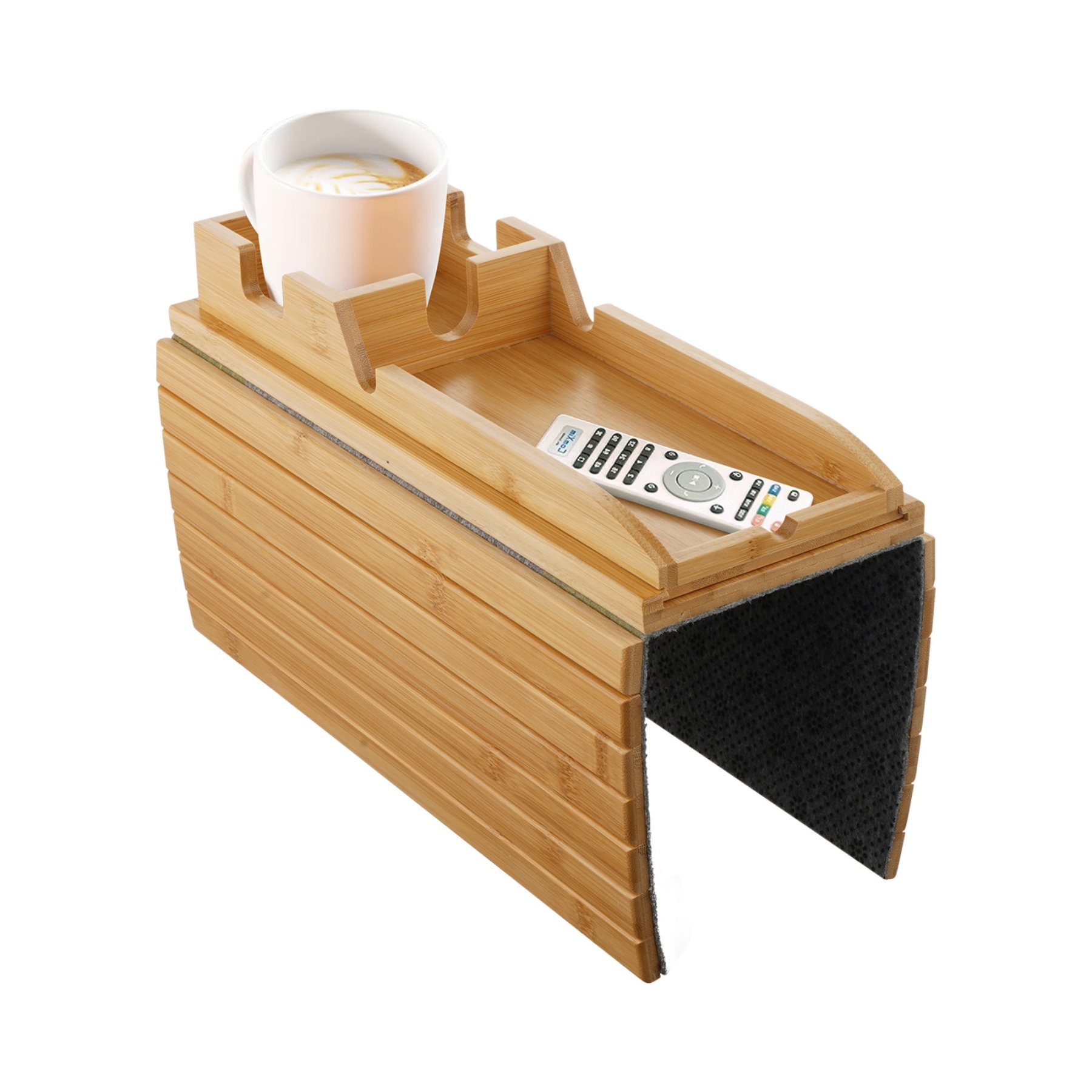 Multi-functional Bamboo Slide-Away Sofa Armrest Tray for Drinks Cellphone Remote Snacks Detachable Couch Arm Cup Holder Tray
