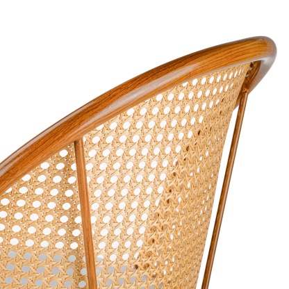 PU Leather Dining Side Chairs Curved Rattan Back Seat Metal Legs Set of 2 Black/White(Natural)