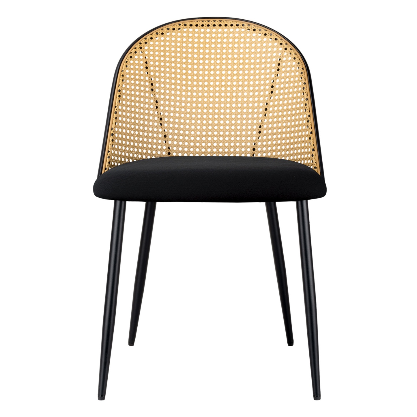 PU Leather Dining Side Chairs Curved Rattan Back Seat Metal Legs Set of 2 Black/White(Natural)