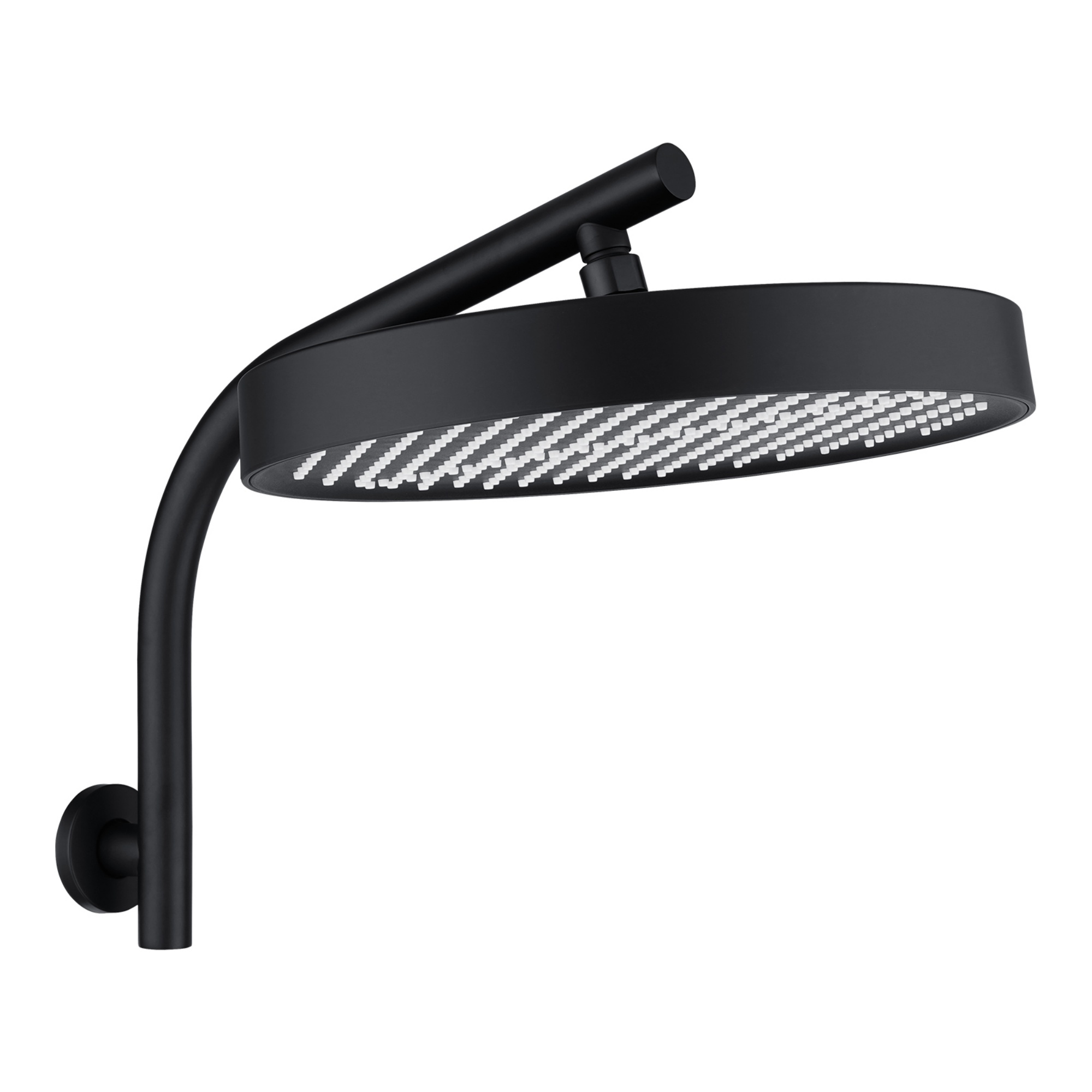 13'' Round Bath Shower Head Set Bathroom Swivel Overhead Shower Head Gooseneck Wall Shower Arm Chrome/Black