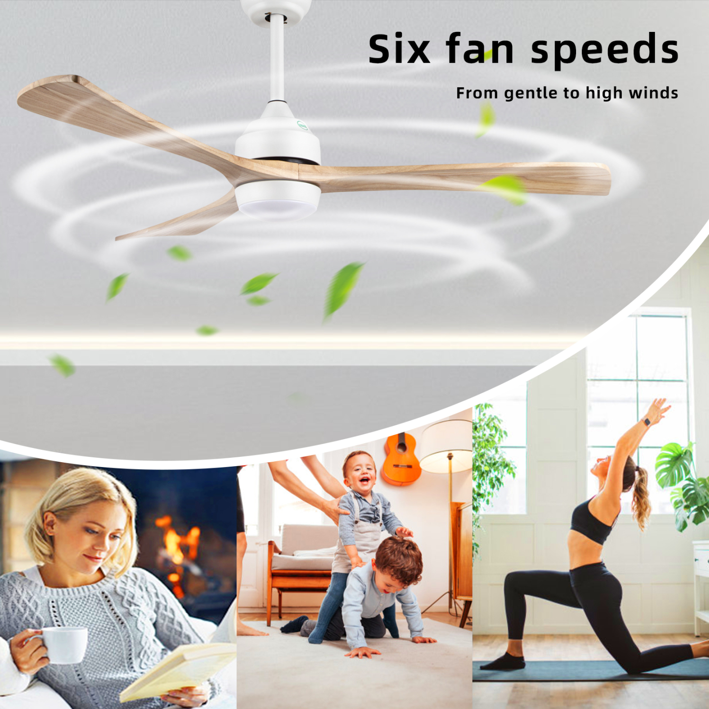 52" Ceiling Fan 3 Wooden Blades Single Light Colour Single Blow Speed