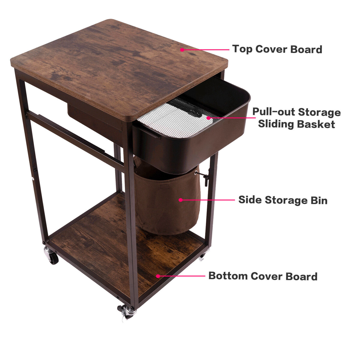 Sliding Drawer Trolley Cart Wheels Kitchen Storage Rack Shelf Corner Food Organiser
