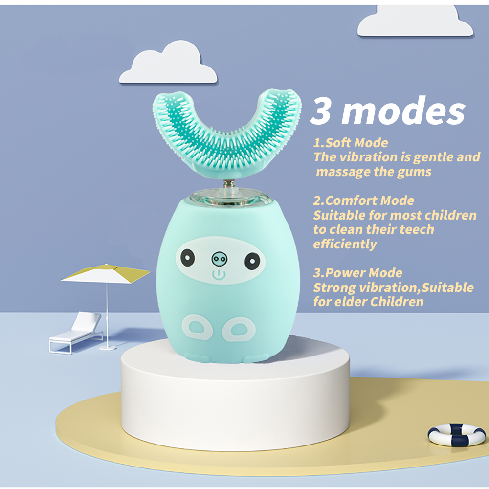 Age 8-15 Electric Toothbrush Auto 360° Ultrasnoic U-Shape Head Smart Voice Kids