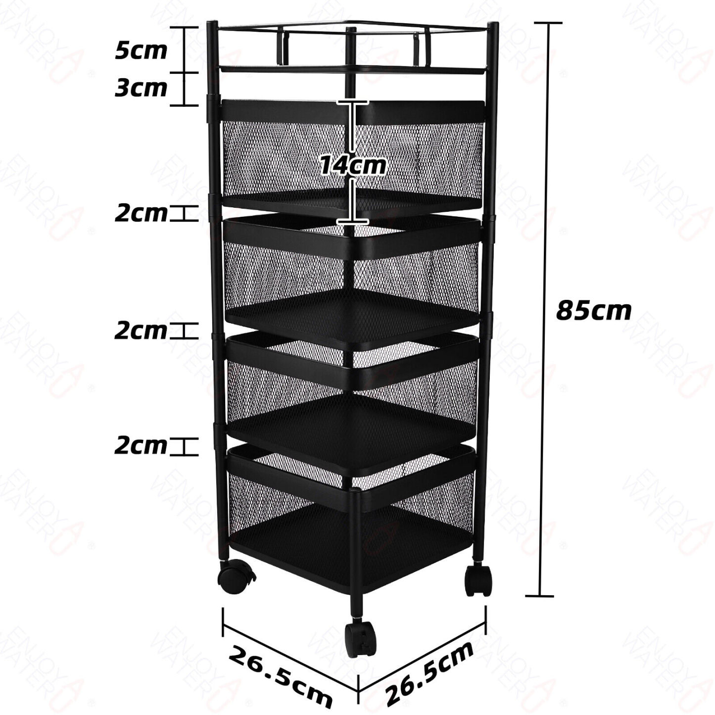 4 Tiers Kitchen Trolley Storage Rack Organizer Cart Storage Rack Square Basket Vegetable Rotating Holder