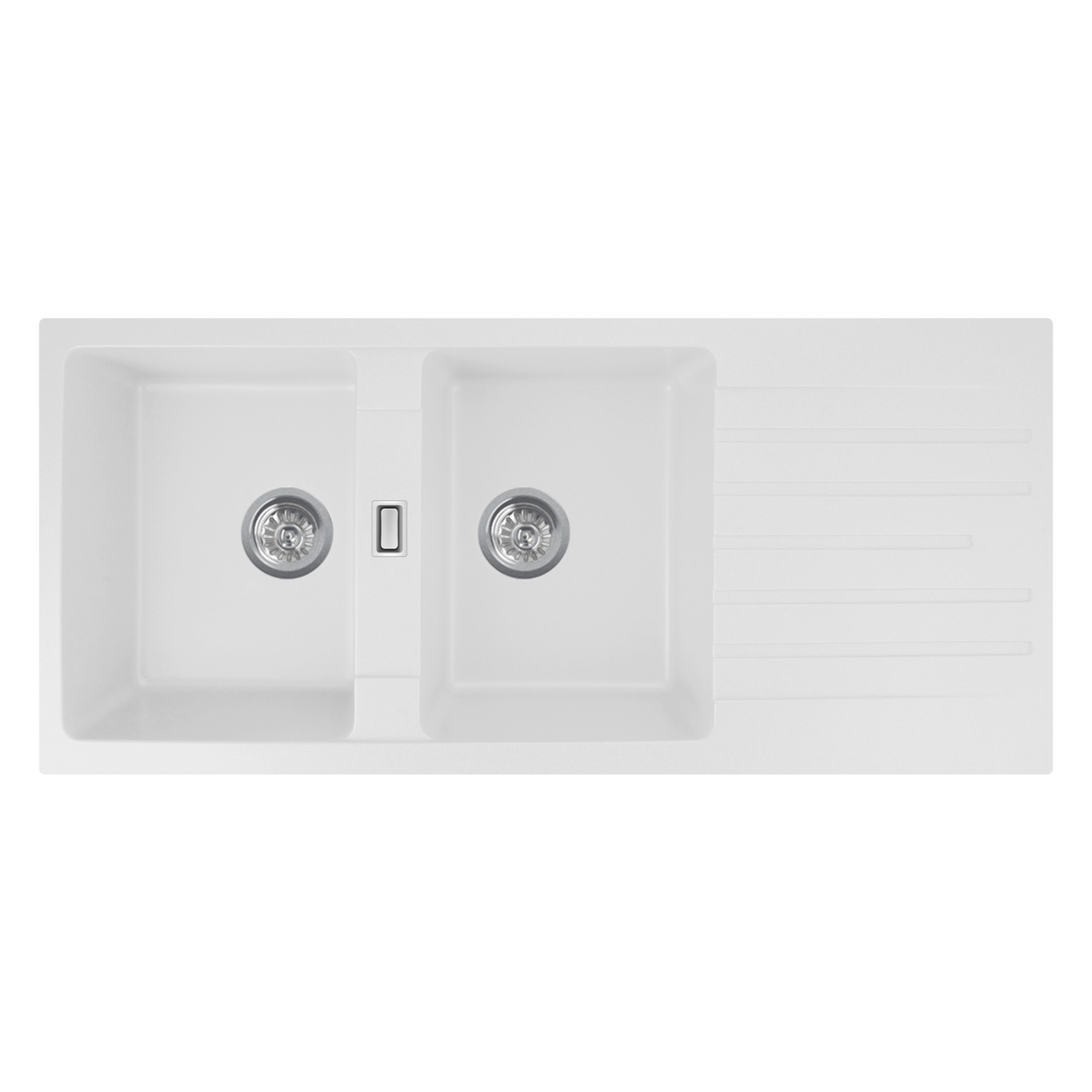 1160mm Granite Quartz Stone Kitchen Sink Double Bowls Drainboard Drainer Under/Top-Mount Black/White