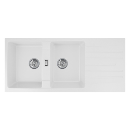 1160mm Granite Quartz Stone Kitchen Sink Double Bowls Drainboard Drainer Under/Top-Mount Black/White