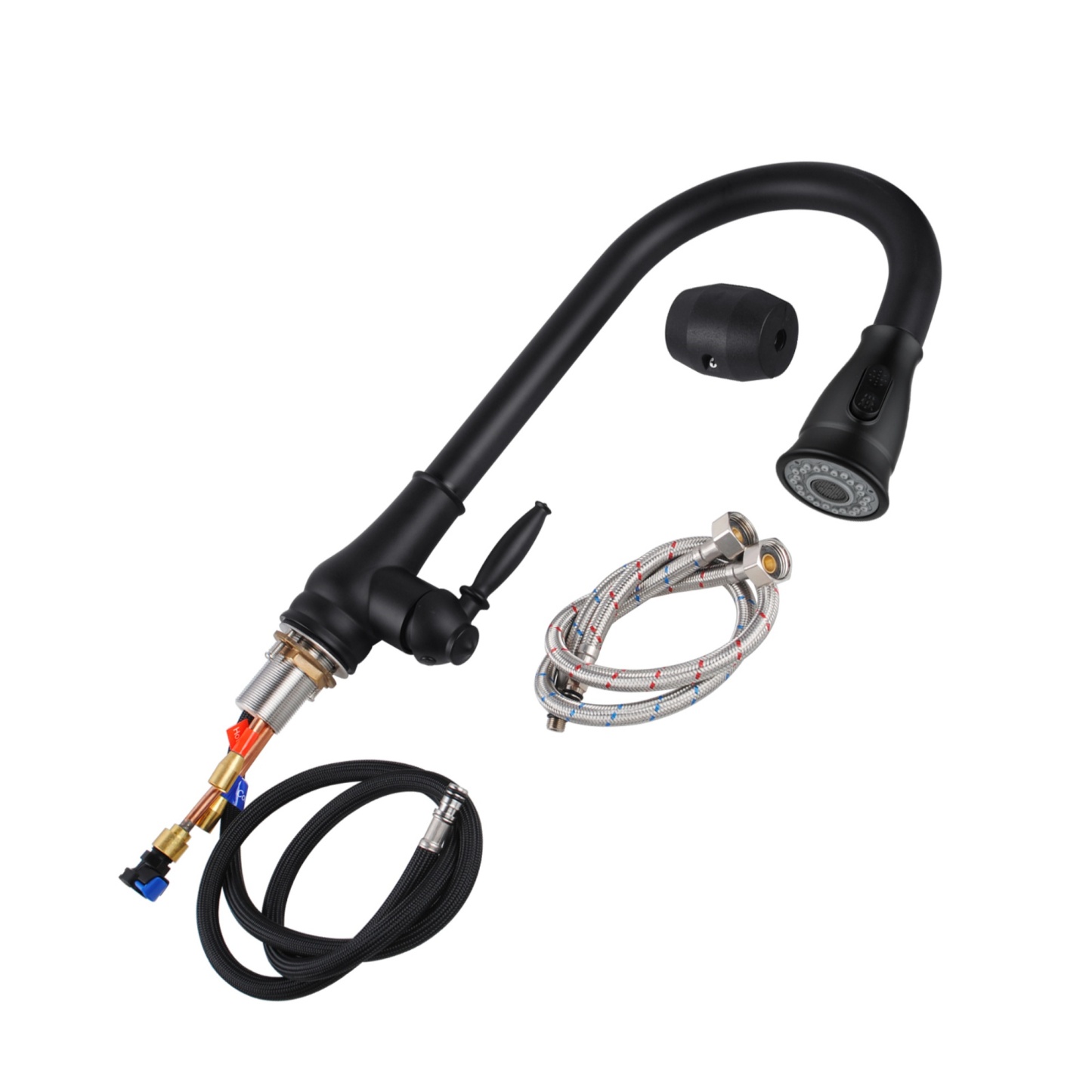 Round Pull-Out Kitchen Laundry Sink Mixer Tap 2 Function Spray 360° Swivel Faucet Chrome/Black