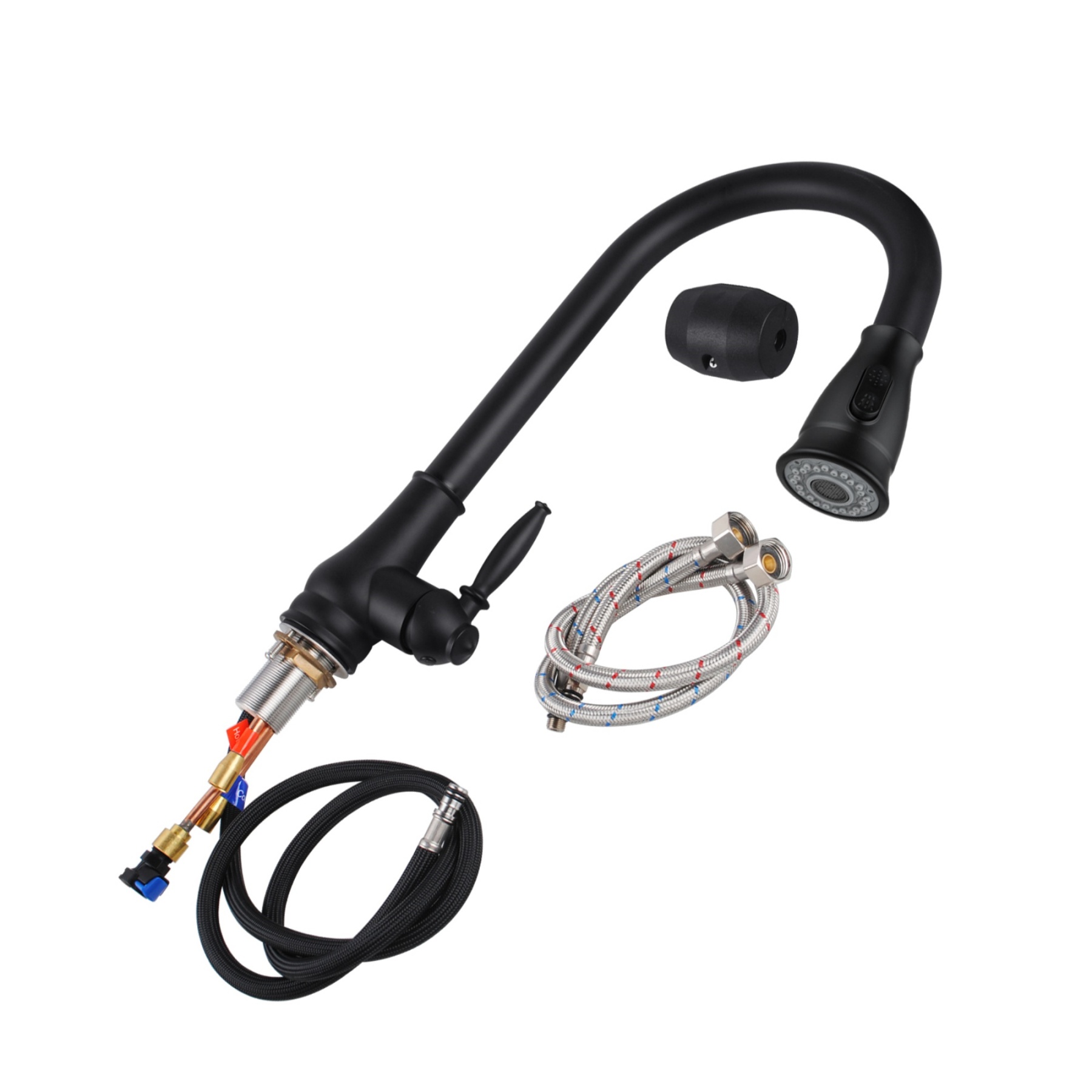 Round Pull-Out Kitchen Laundry Sink Mixer Tap 2 Function Spray 360° Swivel Faucet Chrome/Black