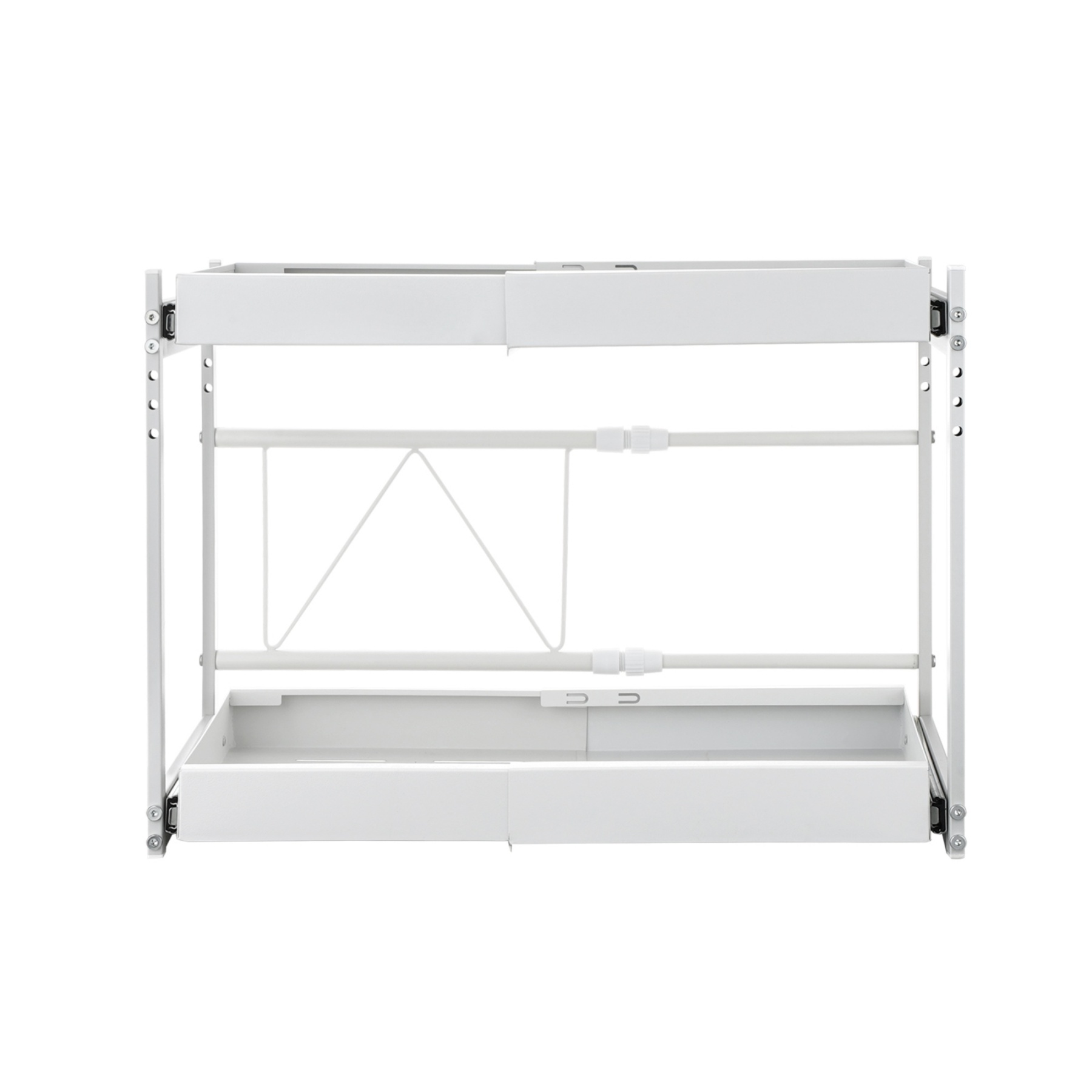 Kitchen Under Sink Cabinet Adjustable Width/Height Organizer Drawer Rack Pull Out Storage Holder Basket Shelf White