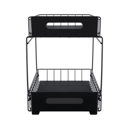 2 Tier Pull-Out Under Sink Organizer Rack Kitchen Bathroom Essentials Storage Pull-Out Cabinet Drawer Black