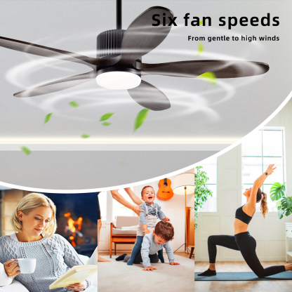 LED Light Ceiling Fan Reversible DC Motor Wooden Blades Remote Control 52"