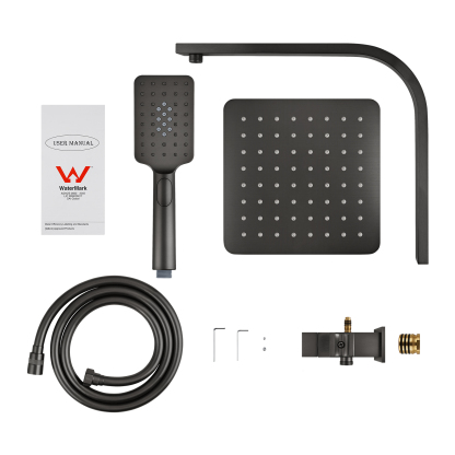 200mm 8'' Square Rainfall Shower Head Set Bathroom Twin Shower Handheld Diverter 3 Function Handheld Shower Head Gooseneck Shower Arm Chrome/Black/Gunmetal Grey