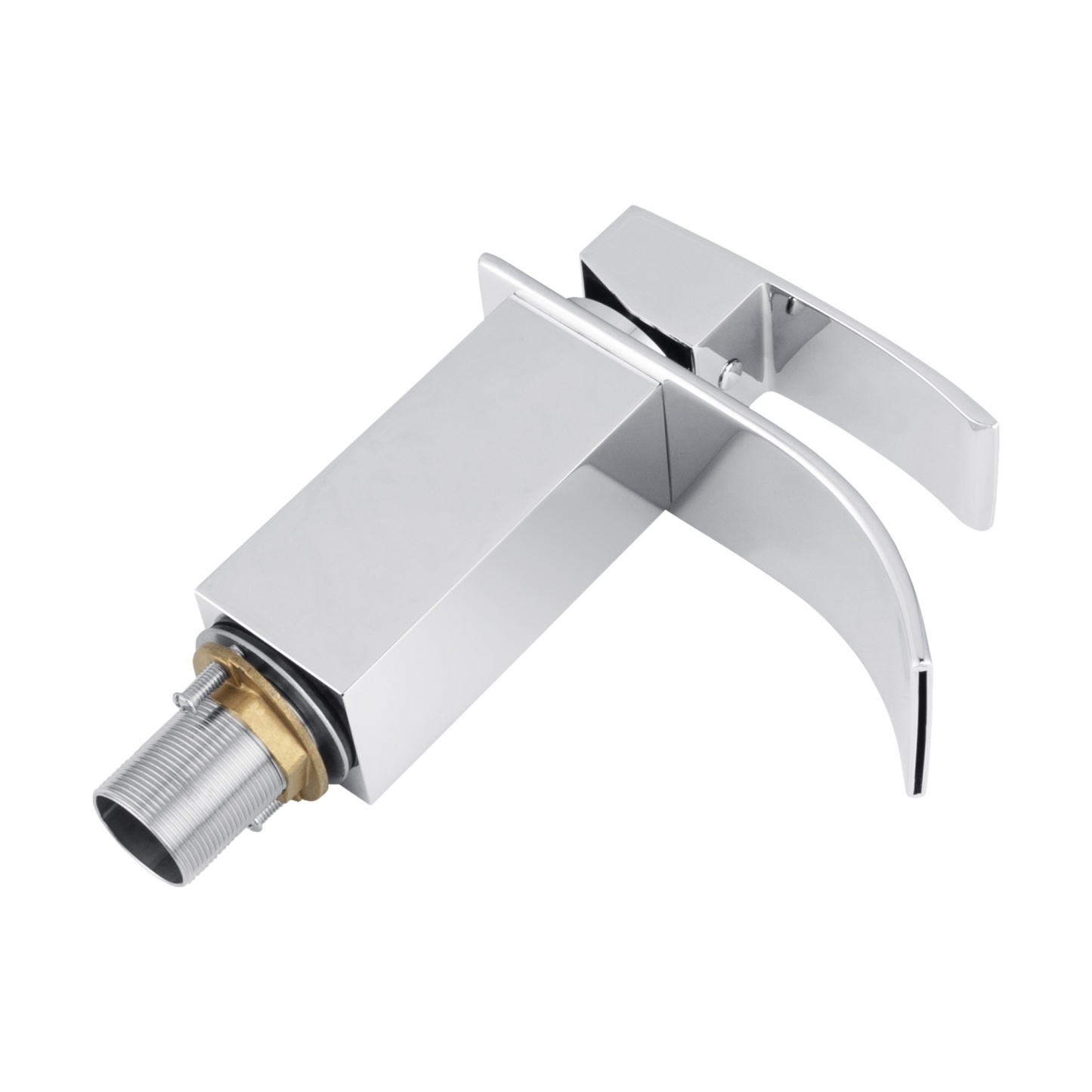 Square Brass Bathroom Basin Mixer Tap Laundry Sink Waterfall Spout Vanity Faucet Chrome/Black