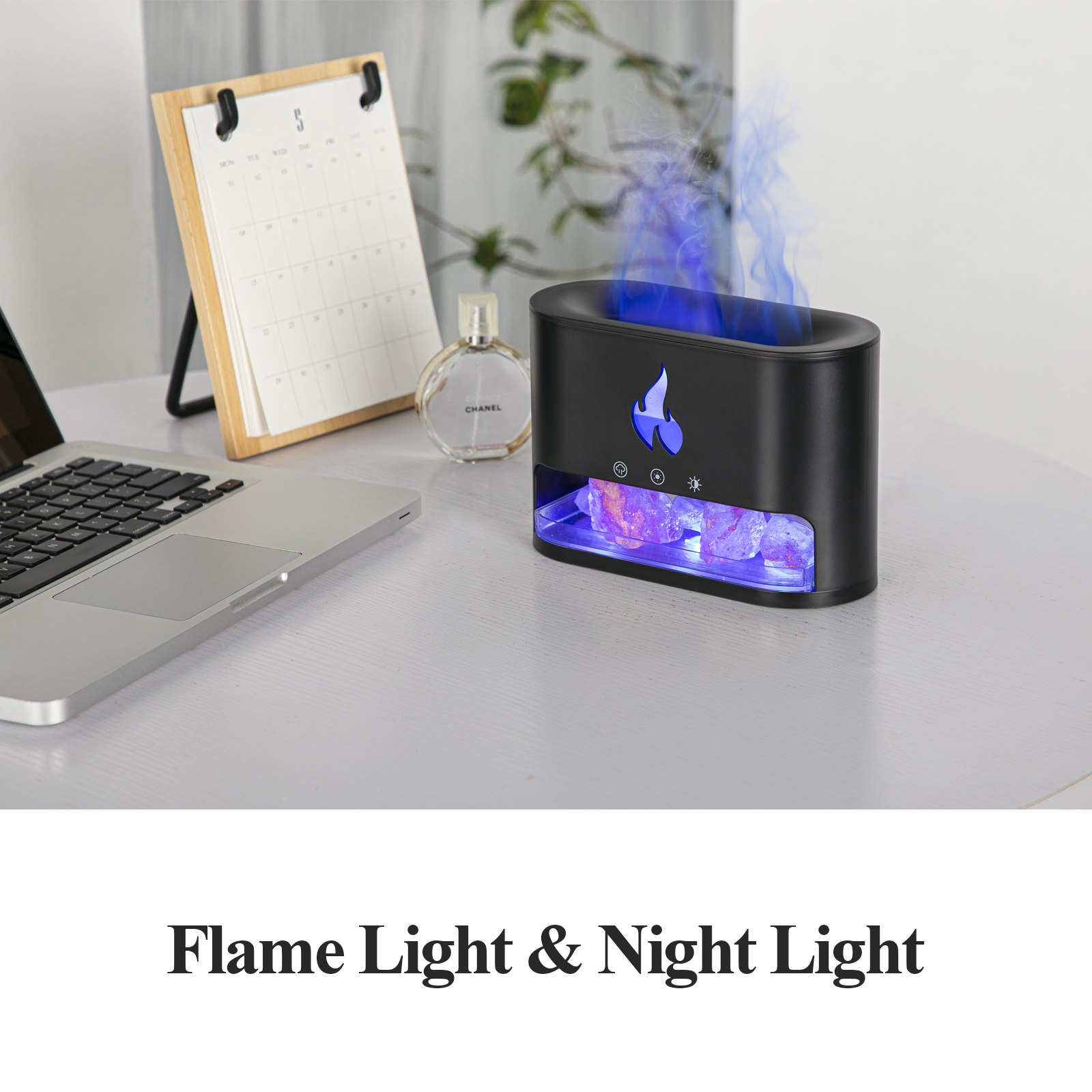 4 Colors LED Flame Salt Stone Aroma Diffuser Essential Oil Ultrasonic Humidifier
